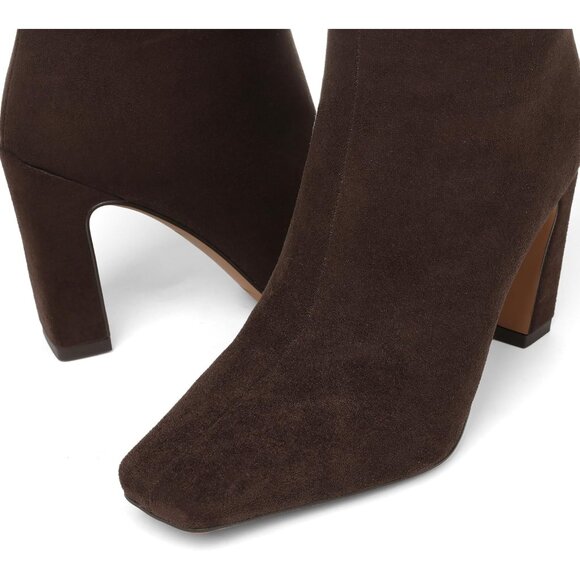⚡Women's Chocolate Suede Ankle Boots Chunky Heel Square Toe Boots Zipper Comfort - Picture 5 of 6